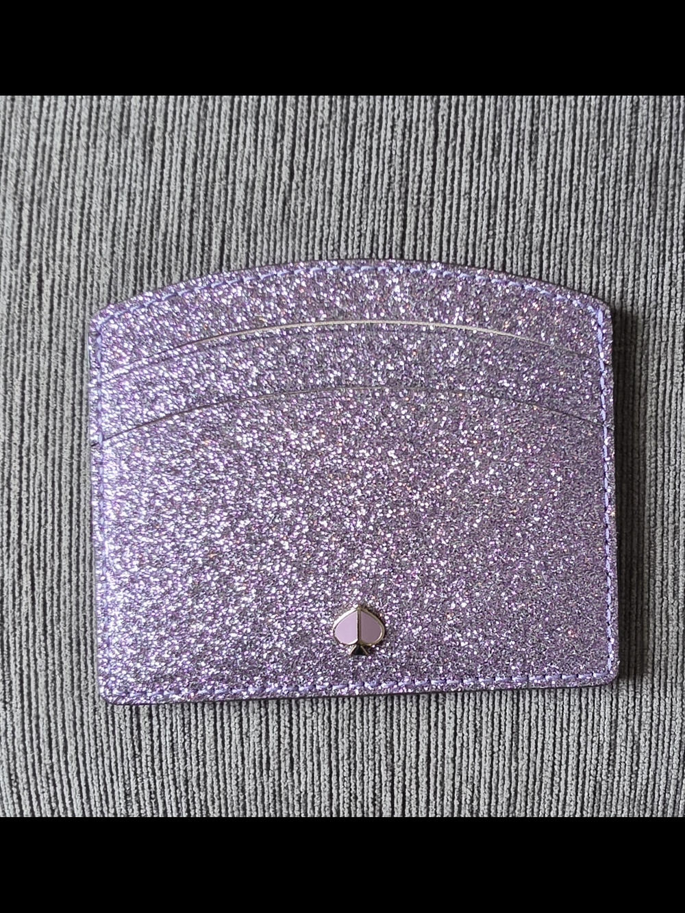 kate spade glitter lavender cardholder with spade emblem